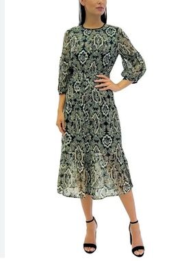 Sam Edelman Boho Green Paisley Long Sleeve Maxi Dress Size 4